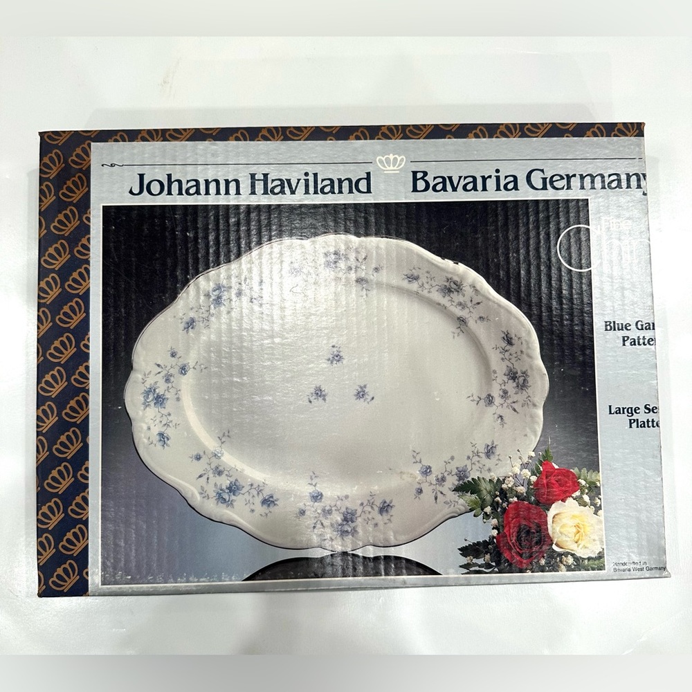 Johann Haviland Large Serving Platter Blue Garland Pattern White